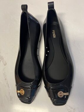 Fendi Womens Peep Toe Buckle Detailed Slip On Ballet Flats Black Size 39 euro